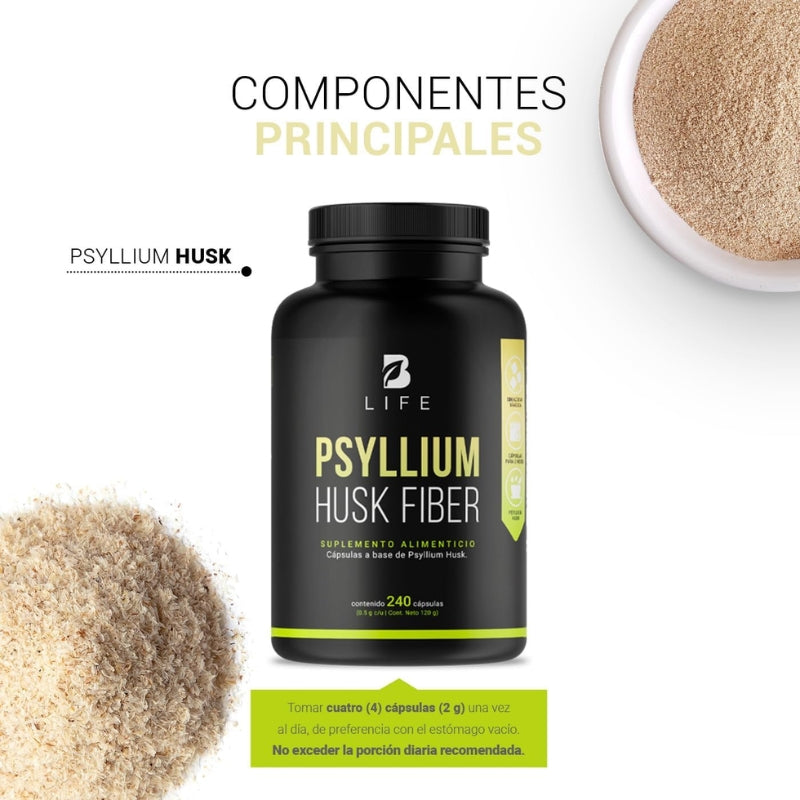 Fibra de Psyllium Husk con 240 cápsulas | B Life