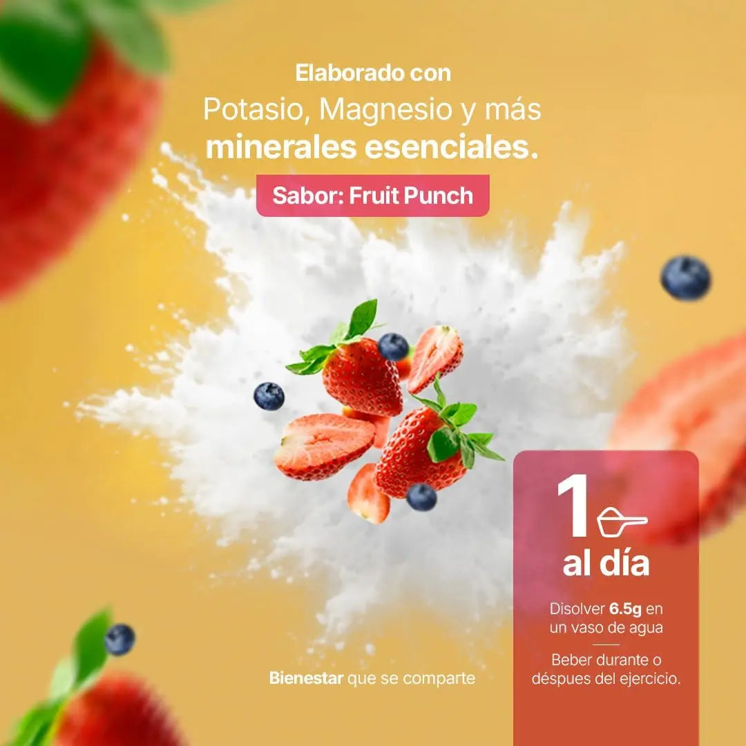 Electrolitos Sin Azúcar | con Citrato de Potasio, Magnesio, Calcio, Sodio, Zinc | Sabor Fruit Punch | 60 servicios