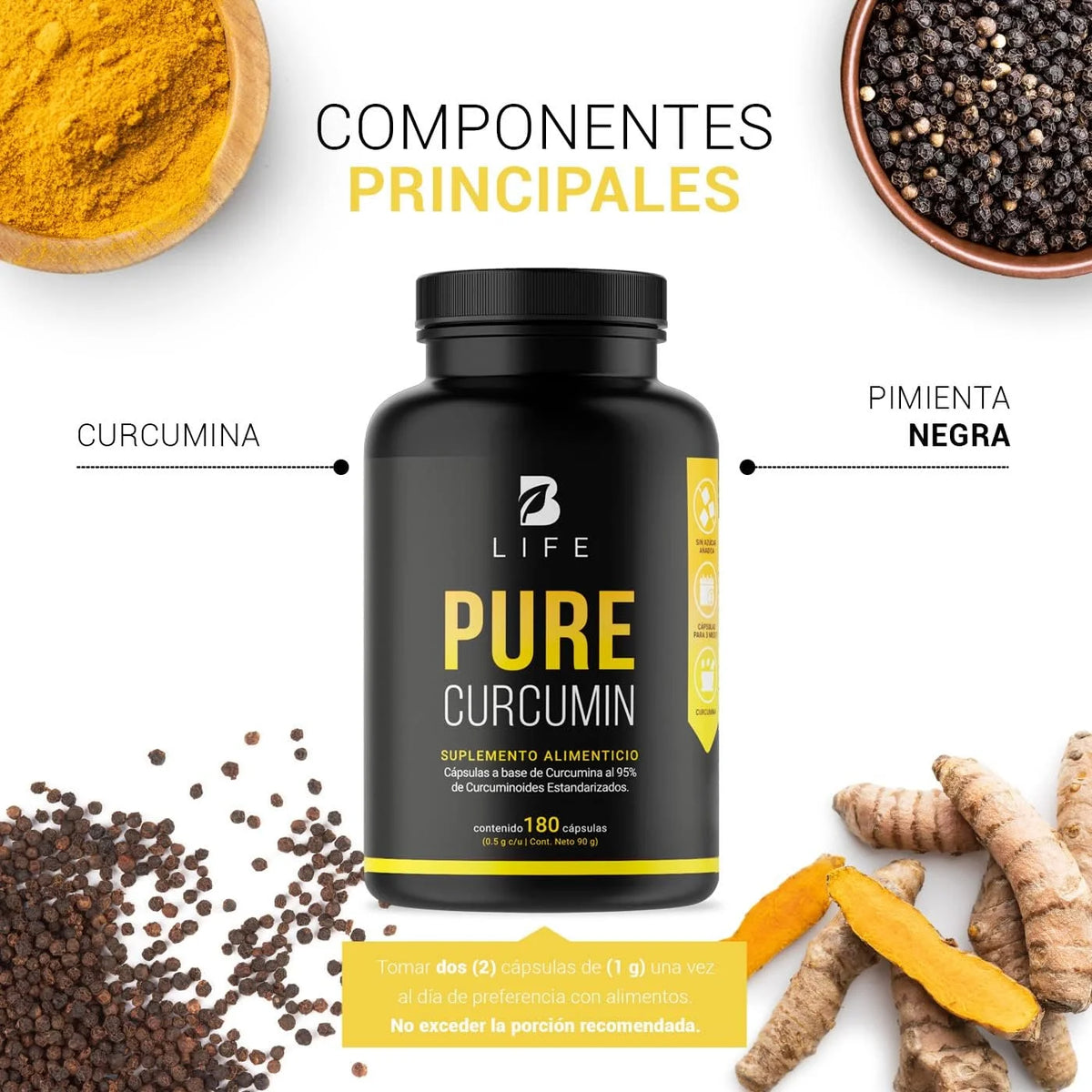 Curcumina Pura de B Life  | 180 cápsulas