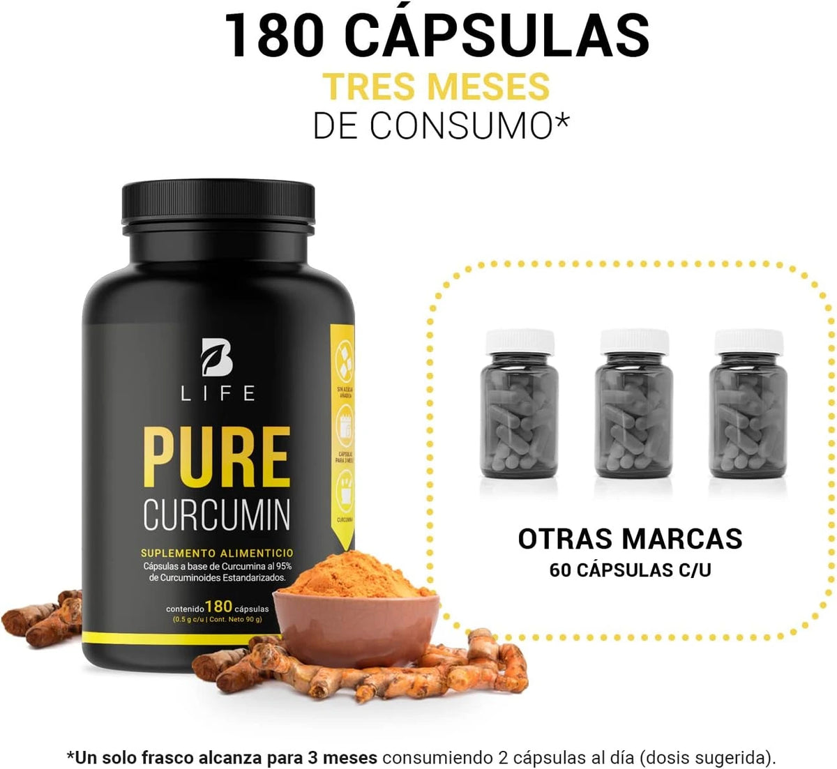 Curcumina Pura de B Life  | 180 cápsulas