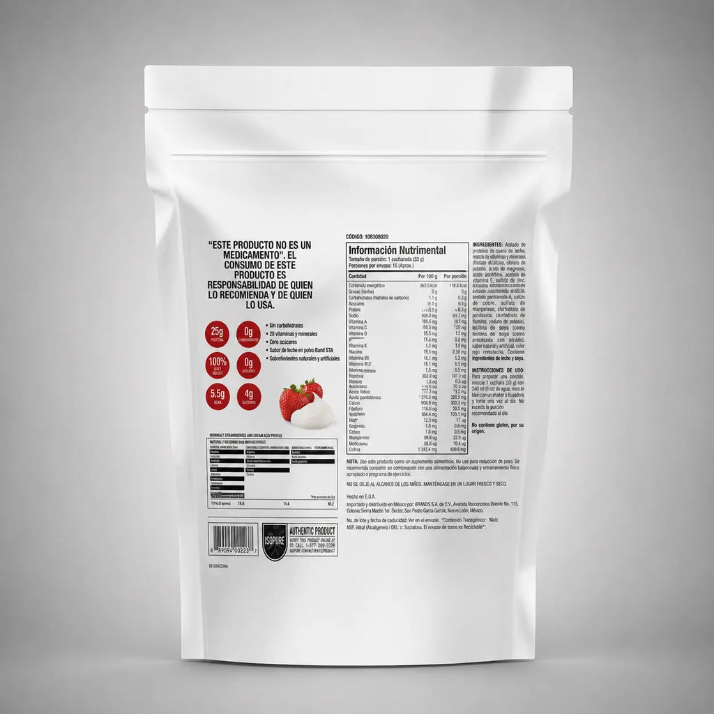 Zero Carb Proteína ISOPURE Strawberries & Cream 454 g