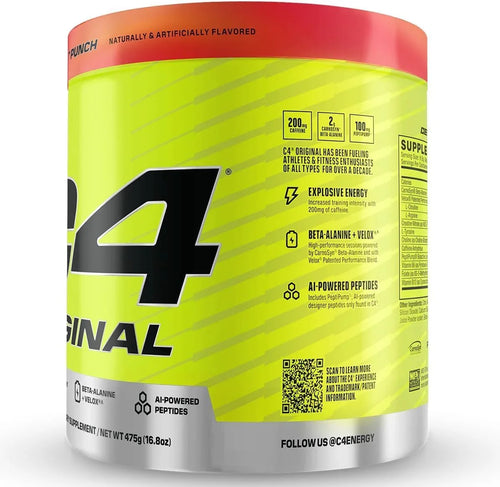 C4 Original Pre-Workout Fruit Punch | 50 Servicios | Energía, Enfoque y Rendimiento