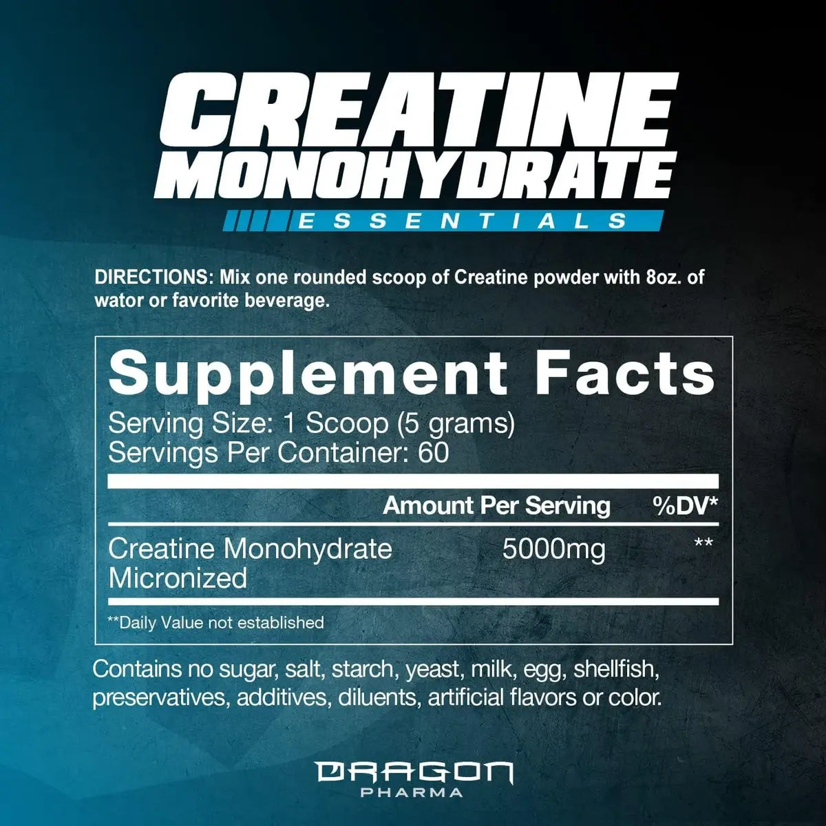 Creatina Monohidratada Dragon Pharma 300 g | 60 Servicios | Sin Sabor