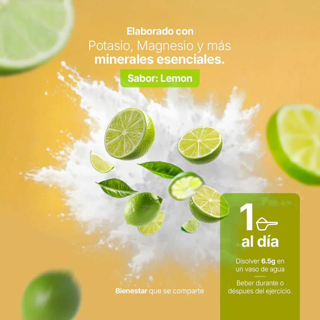 Electrolitos Sin Azúcar | con Citrato de Potasio, Magnesio, Calcio, Sodio, Zinc | Sabor Lemon | 60 servicios