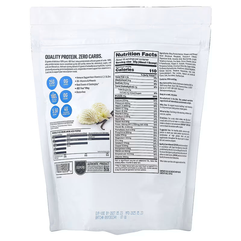 Zero Carb Proteína ISOPURE Creamy Vainilla 454 g