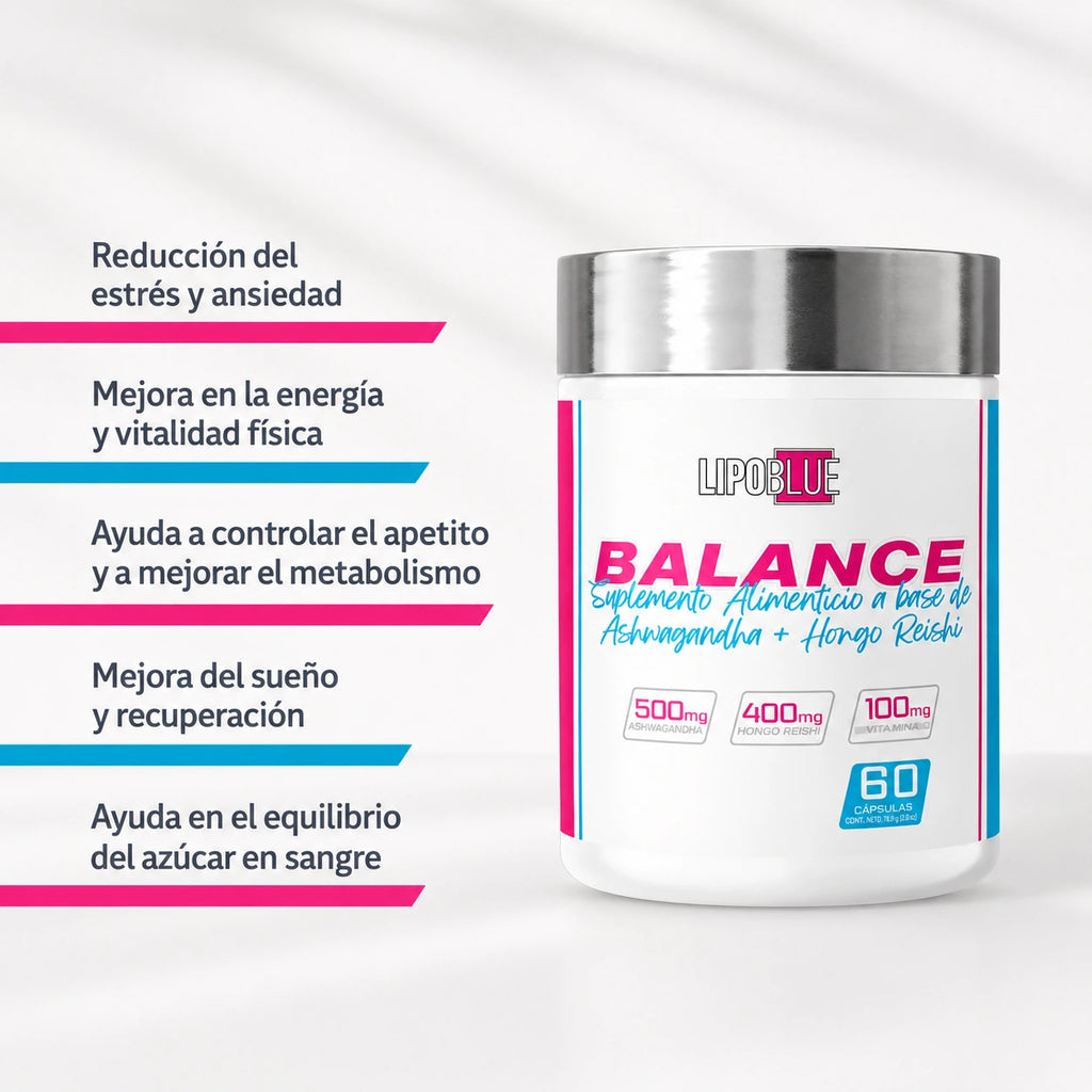 Lipo Blue Balance | Ashwagandha + Hongo Reishi | 60 Cápsulas