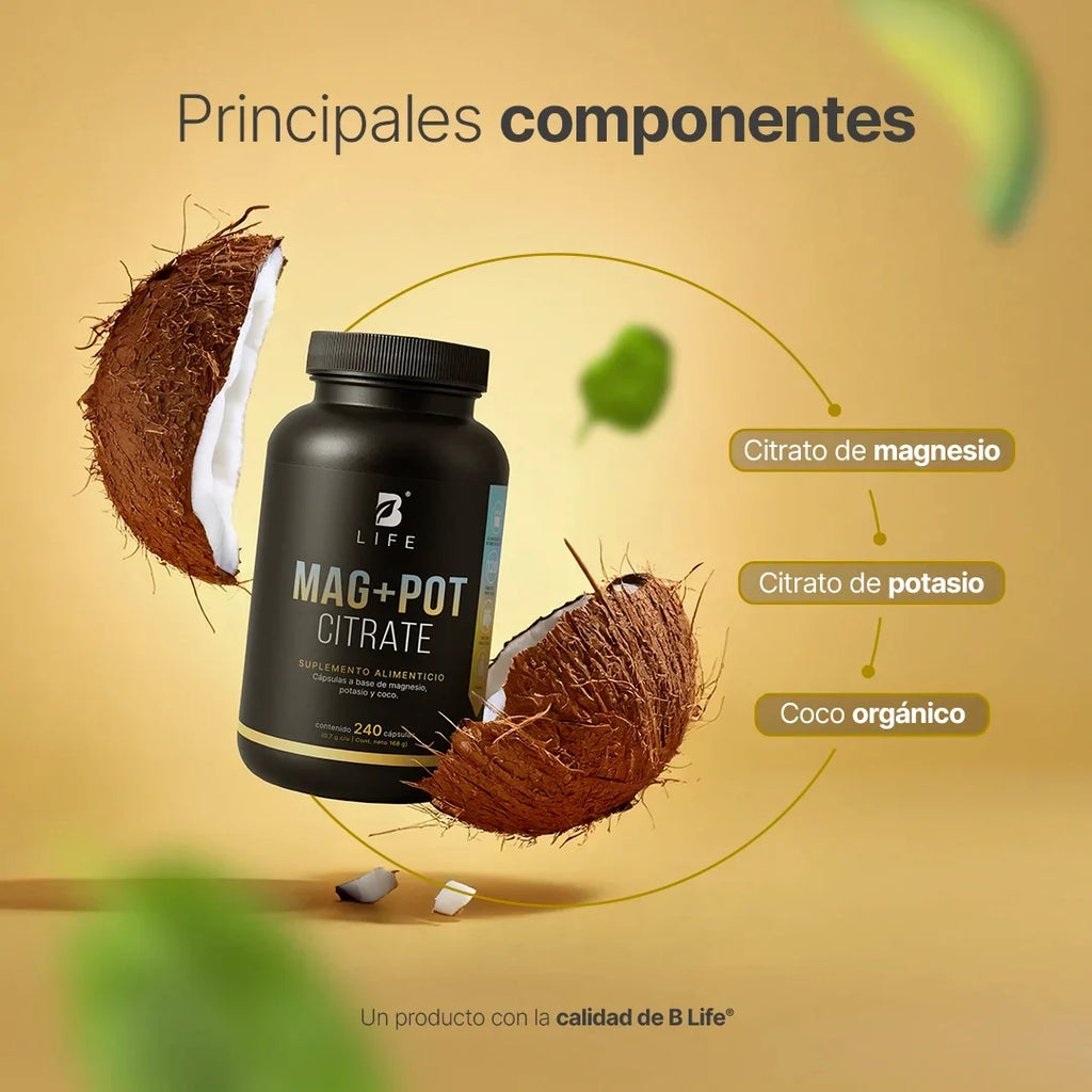 Magnesio y Potasio | Adicionado con coco orgánico | 240 Cápsulas | 1400 mg por porción