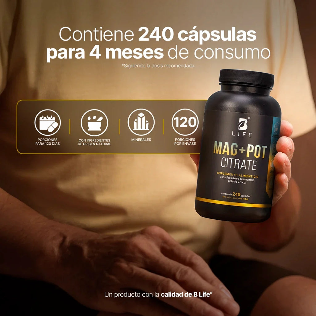 Magnesio y Potasio | Adicionado con coco orgánico | 240 Cápsulas | 1400 mg por porción