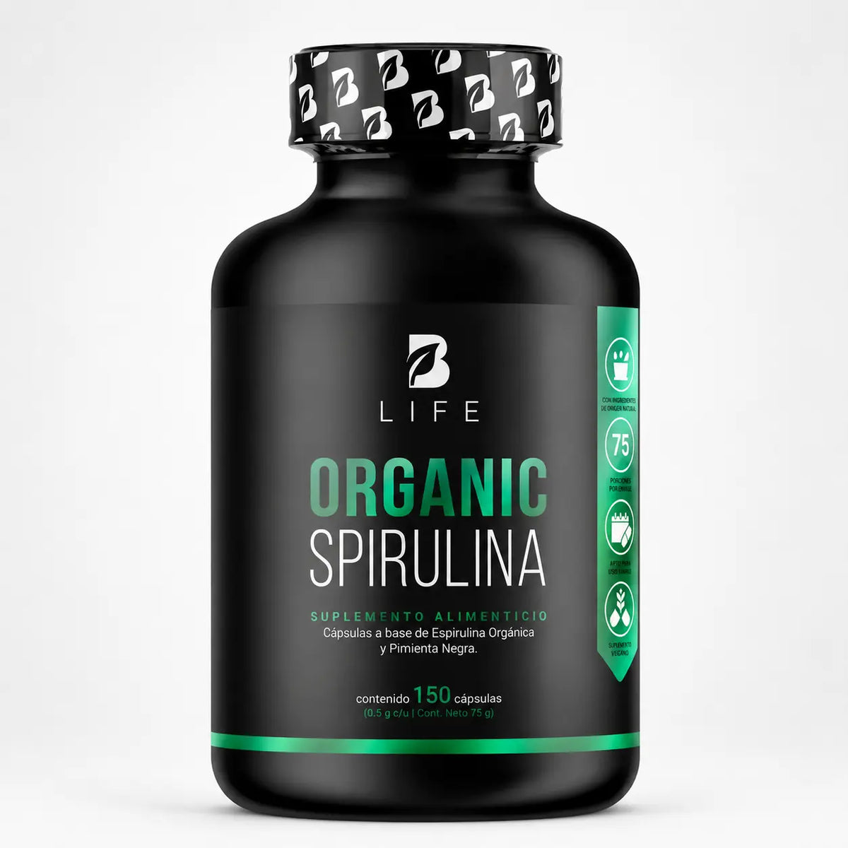 Organic Spirulina B-Life 150 Cápsulas | Espirulina Orgánica con Pimienta Negra