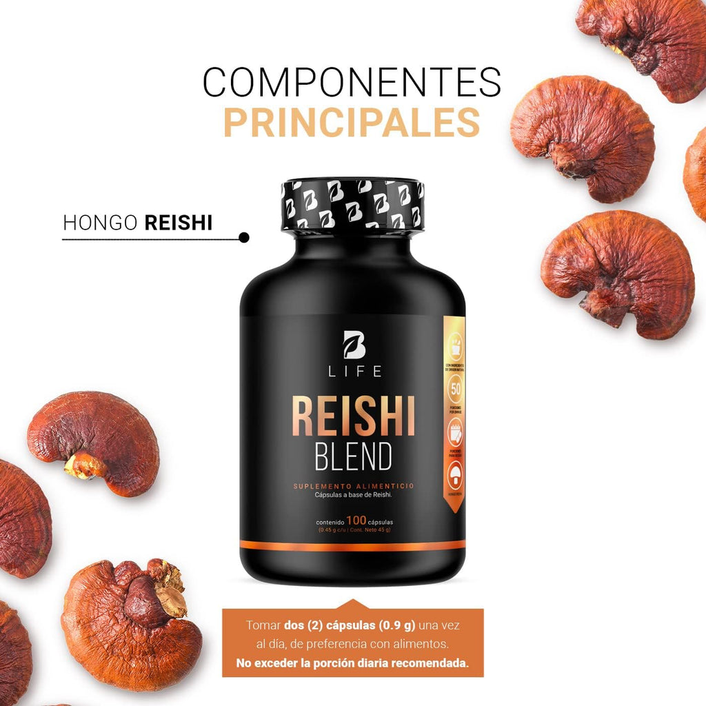 Hongo Reishi (Ganoderma) |Adaptogeno de 100 Cápsulas. Reishi Blend B Life.