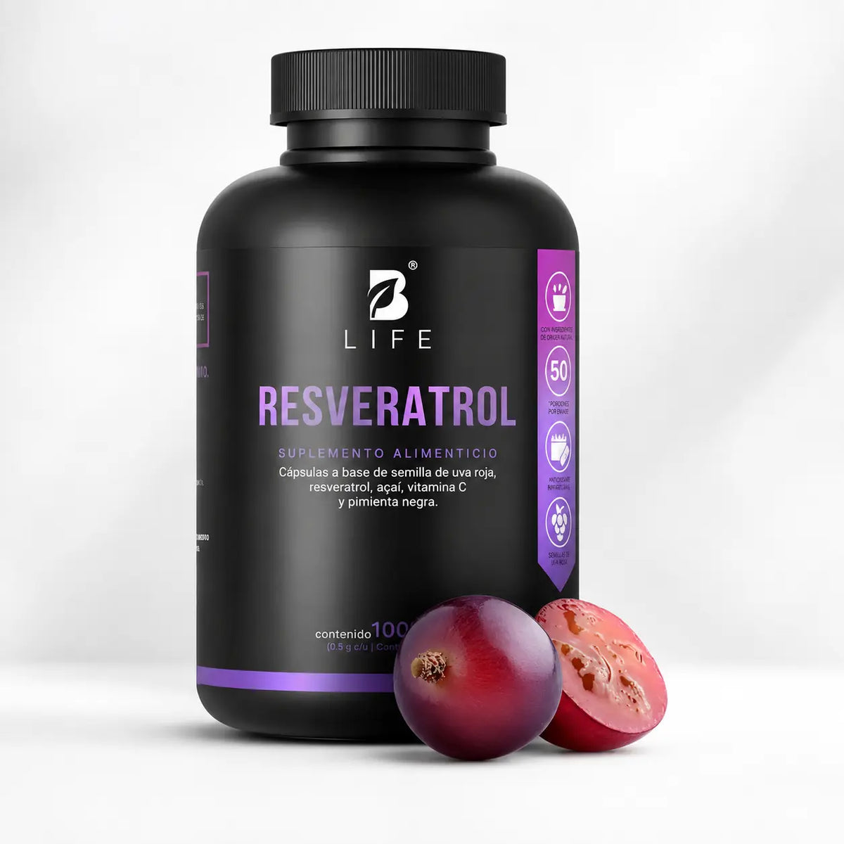 Resveratrol B-Life 90 Cápsulas | Antioxidante con Semilla de Uva, Açaí y Vitamina C
