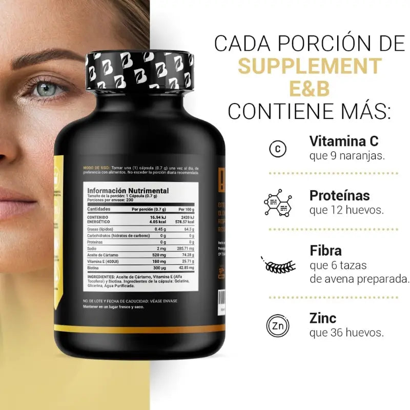 B Life Company Vitamina E + Biotina de 200 Cápsulas. Ingredientes naturales. Supplement E&B.